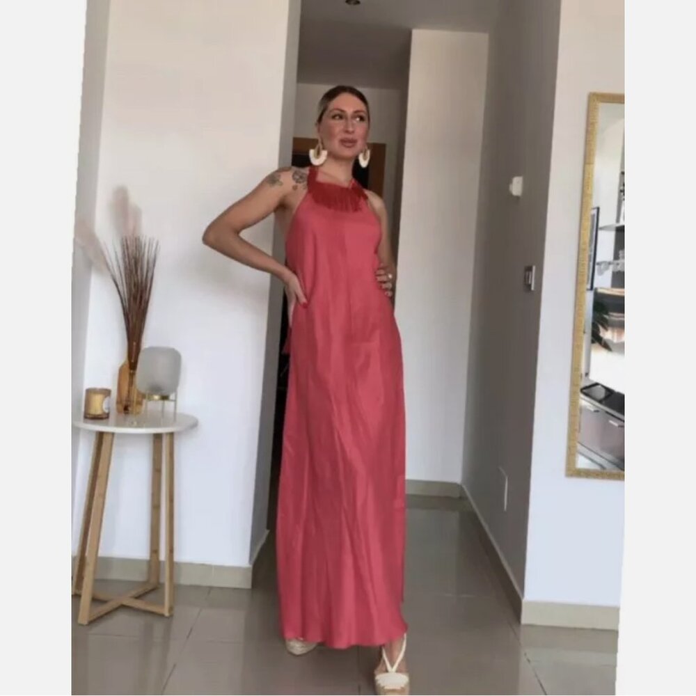 Zara Limited Edition Fringe Linen Maxi Dress